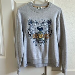 KENZO Paris Tiger Sweatshirt Mens Heather Gray Embroidered Pullover Size M